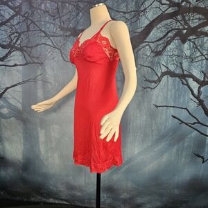 Vintage 1960's Slip Lingerie Dress Nightgown Crimson Red Lace Stunning